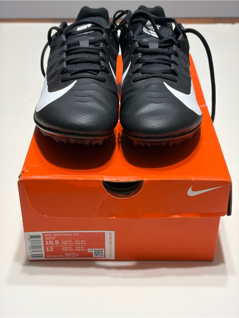 Nike Zoom Rival S 9 Sprint Spikes Black White Men’s 10.5